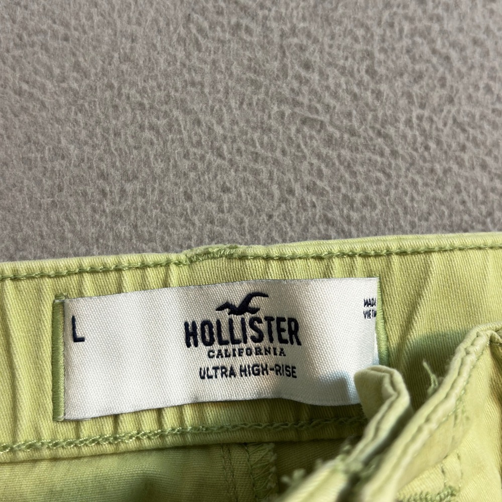 Hollister Women's Large Green Cargo Pants Ultra High Rise Raw Hem Cotton Blend - Picture 6 of 12